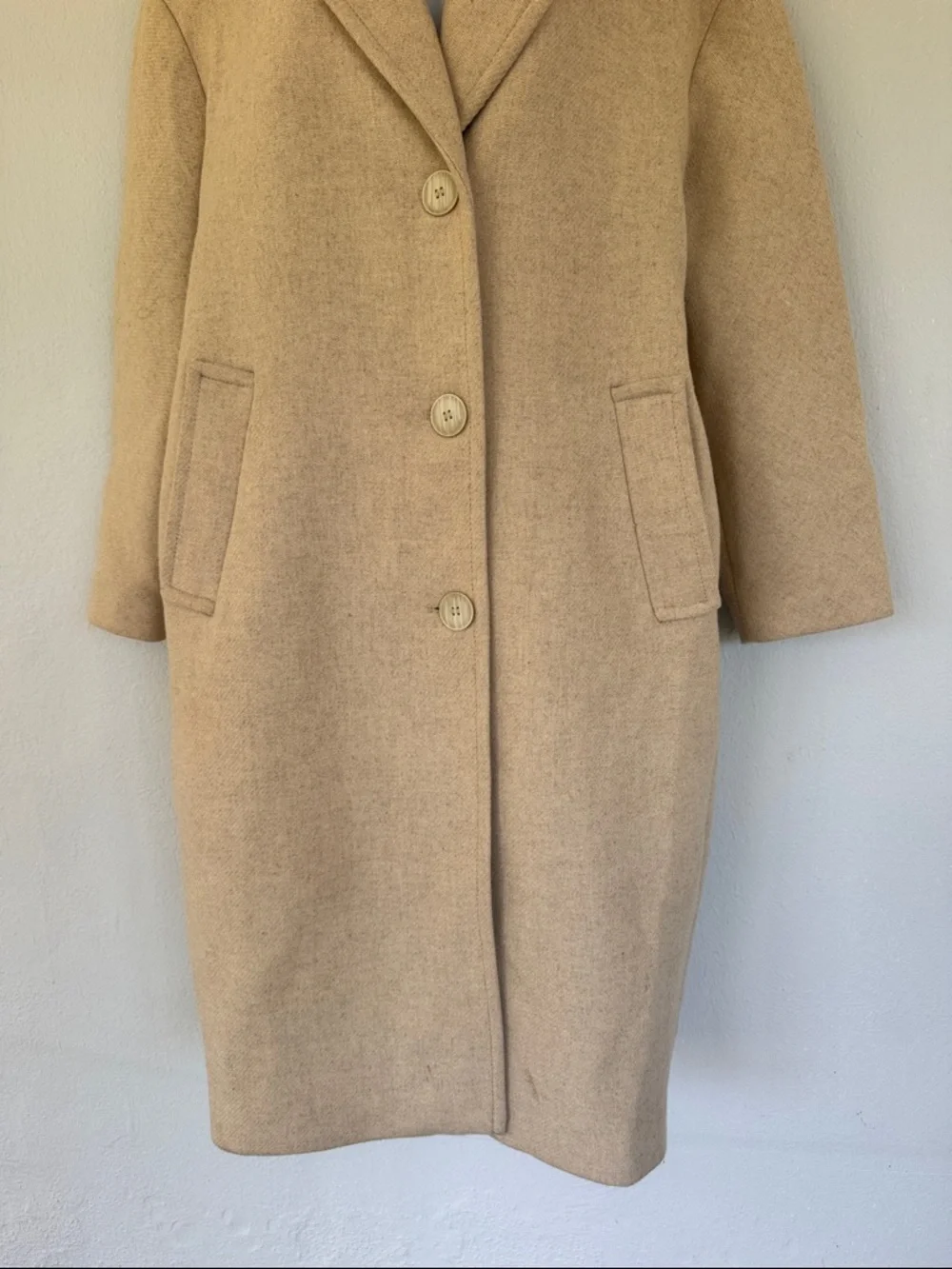 Zara beige cream wool blend longline button up winter peacoat size XS - Picture 5 of 15